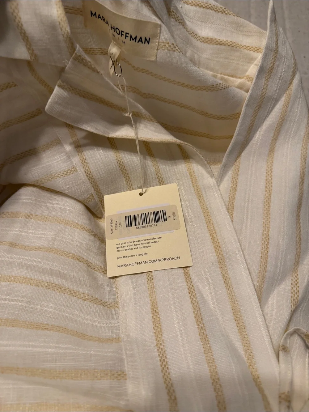 NEW Mara Hoffman Diega Cover Up Dress in Breezy White Gold Stripes S Small